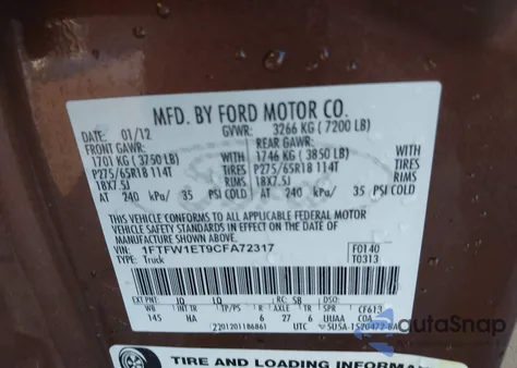 2012 Ford F-150 Lariat z USA, uszkodzony, nr VIN 1FTFW1ET9CFA72317